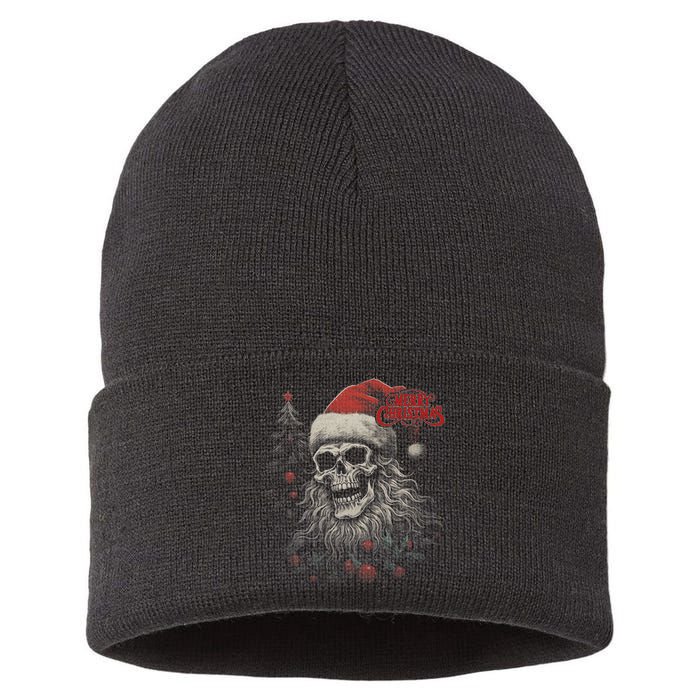 Skeleton Skull Funny Merry Christmas Santa Matching Family Sustainable Knit Beanie