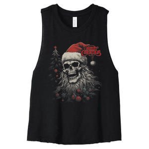 Skeleton Skull Funny Merry Christmas Santa Matching Family Women's Racerback Cropped Tank