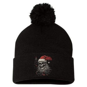 Skeleton Skull Funny Merry Christmas Santa Matching Family Pom Pom 12in Knit Beanie