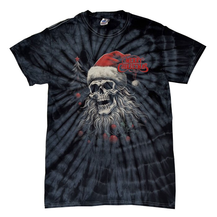 Skeleton Skull Funny Merry Christmas Santa Matching Family Tie-Dye T-Shirt