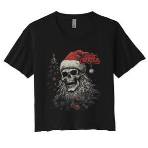 Skeleton Skull Funny Merry Christmas Santa Matching Family Women's Crop Top Tee