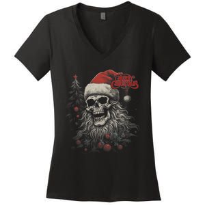 Skeleton Skull Funny Merry Christmas Santa Matching Family Women's V-Neck T-Shirt