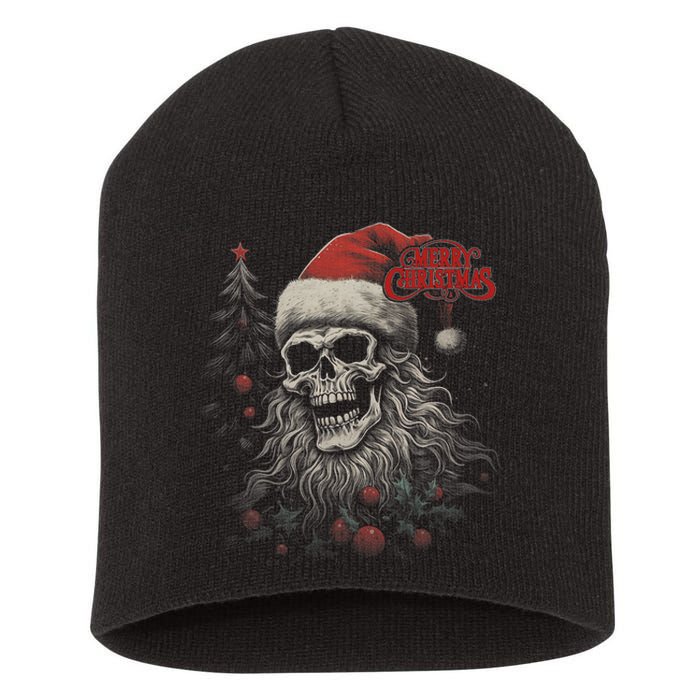 Skeleton Skull Funny Merry Christmas Santa Matching Family Short Acrylic Beanie