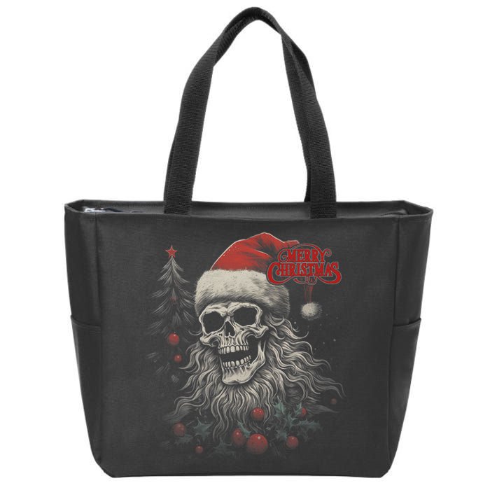 Skeleton Skull Funny Merry Christmas Santa Matching Family Zip Tote Bag