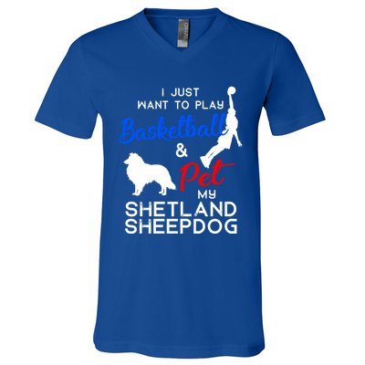 Shetland Sheepdog Funny Basketball Dog Owner Lover Xmas Gift Cool Gift V-Neck T-Shirt