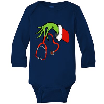 Stethoscope Santa Funny Christmas Xmas Nurse Nursing Pajamas Baby Long Sleeve Bodysuit