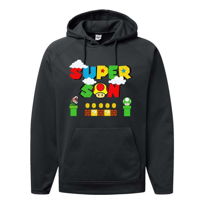 Super Son Funny Gamer Super Kiddio Retro Performance Fleece Hoodie