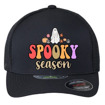 Spooky Season Floral Hippie Ghost Flexfit Unipanel Trucker Cap