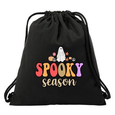 Spooky Season Floral Hippie Ghost Drawstring Bag