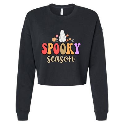 Spooky Season Floral Hippie Ghost Cropped Pullover Crew