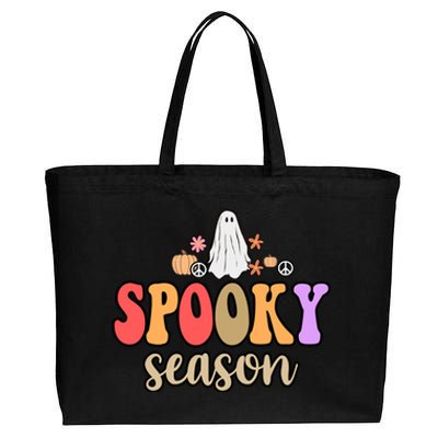 Spooky Season Floral Hippie Ghost Cotton Canvas Jumbo Tote