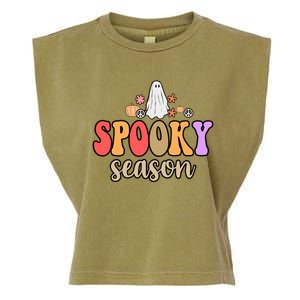 Spooky Season Floral Hippie Ghost Garment-Dyed Women's Muscle Tee