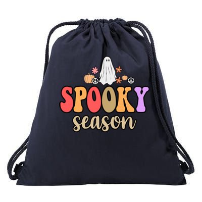 Spooky Season Floral Hippie Ghost Drawstring Bag