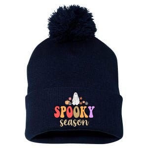 Spooky Season Floral Hippie Ghost Pom Pom 12in Knit Beanie