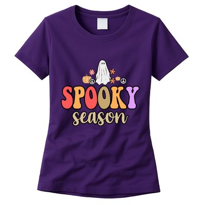 Spooky Season Floral Hippie Ghost Womens T-Shirt