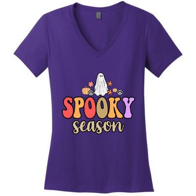 Spooky Season Floral Hippie Ghost Women's V-Neck T-Shirt