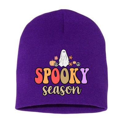 Spooky Season Floral Hippie Ghost Short Acrylic Beanie