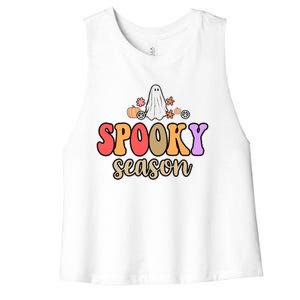 Spooky Season Floral Hippie Ghost Women's Racerback Cropped Tank