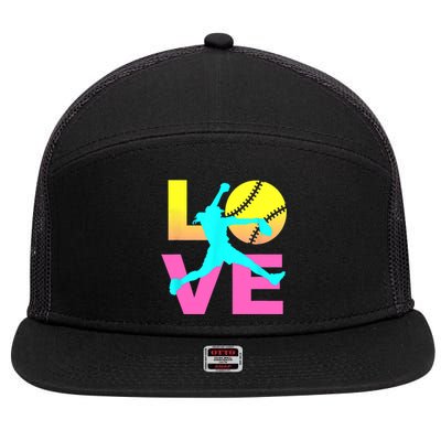 Softball Sport Love Hobby 7 Panel Mesh Trucker Snapback Hat