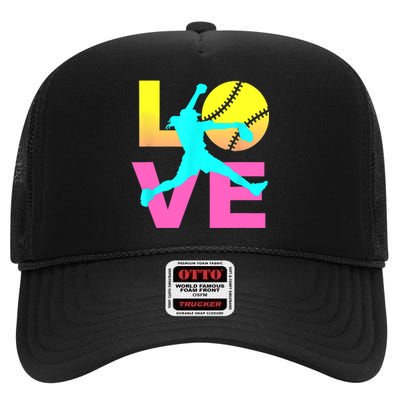 Softball Sport Love Hobby High Crown Mesh Back Trucker Hat