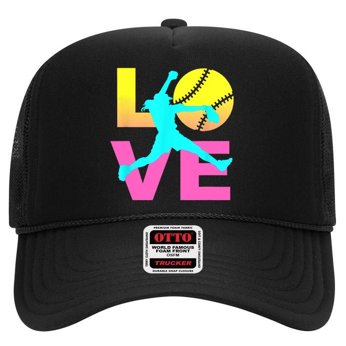 Softball Sport Love Hobby High Crown Mesh Back Trucker Hat