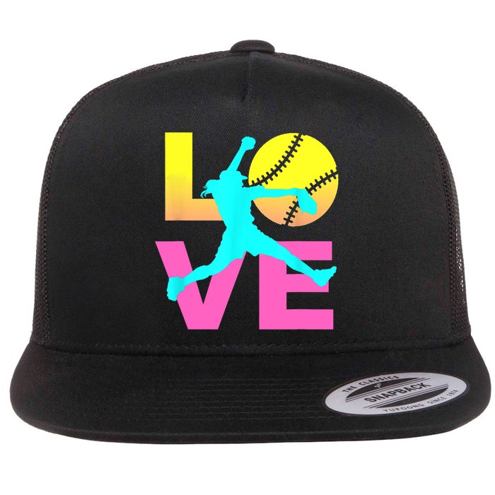 Softball Sport Love Hobby Flat Bill Trucker Hat