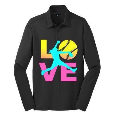 Softball Sport Love Hobby Silk Touch Performance Long Sleeve Polo