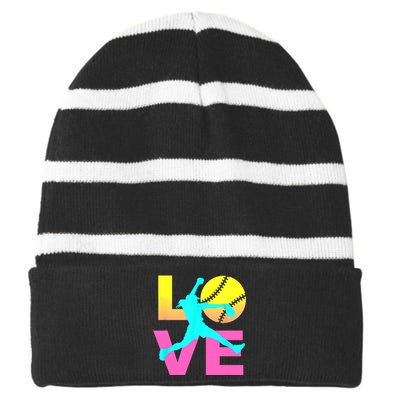 Softball Sport Love Hobby Striped Beanie with Solid Band