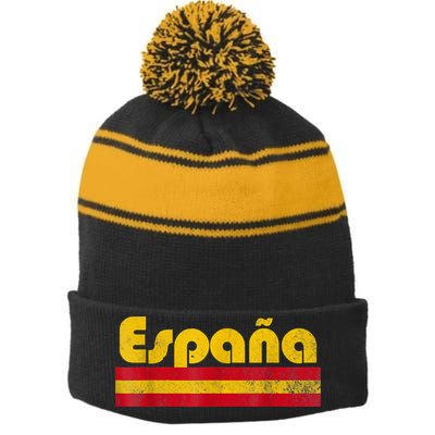 Spain Soccer Fans Jersey Spainish Flag Football Lovers Stripe Pom Pom Beanie