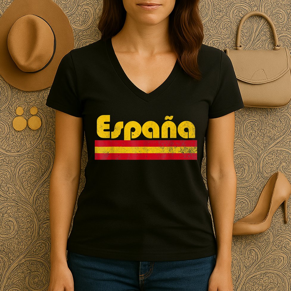 Spain Soccer Fans Jersey Spainish Flag Football Lovers Women's V-Neck T-Shirt