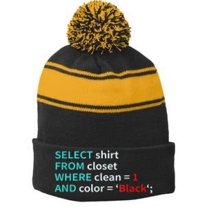 Sql Select From Closet Funny Coder Database Admin Stripe Pom Pom Beanie