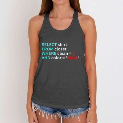 Sql Select From Closet Funny Coder Database Admin Women's Knotted Racerback Tank