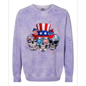 Skull Sunglasses Firework American Flag Funny 4th Of July Great Gift Colorblast Crewneck Sweatshirt