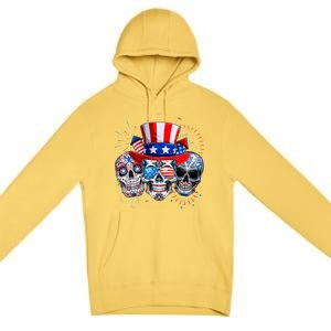 Skull Sunglasses Firework American Flag Funny 4th Of July Great Gift Premium Pullover Hoodie