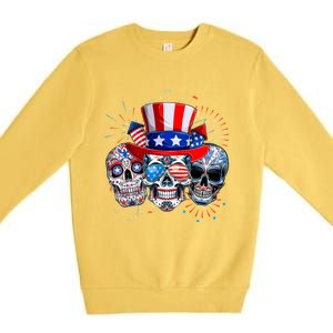 Skull Sunglasses Firework American Flag Funny 4th Of July Great Gift Premium Crewneck Sweatshirt