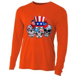 Skull Sunglasses Firework American Flag Funny 4th Of July Great Gift Cooling Performance Long Sleeve Crew