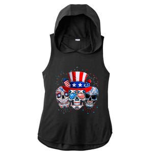 Skull Sunglasses Firework American Flag Funny 4th Of July Great Gift Ladies PosiCharge Tri-Blend Wicking Draft Hoodie Tank