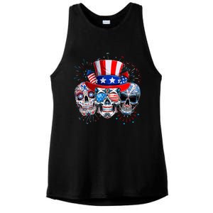 Skull Sunglasses Firework American Flag Funny 4th Of July Great Gift Ladies PosiCharge Tri-Blend Wicking Tank