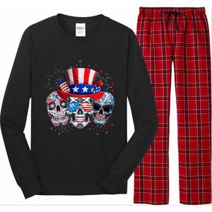 Skull Sunglasses Firework American Flag Funny 4th Of July Great Gift Long Sleeve Pajama Set