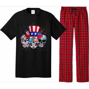 Skull Sunglasses Firework American Flag Funny 4th Of July Great Gift Pajama Set