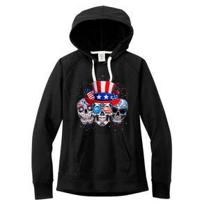 Skull Sunglasses Firework American Flag Funny 4th Of July Great Gift Women's Fleece Hoodie