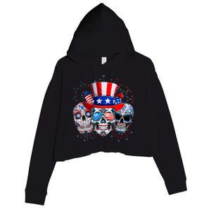 Skull Sunglasses Firework American Flag Funny 4th Of July Great Gift Crop Fleece Hoodie