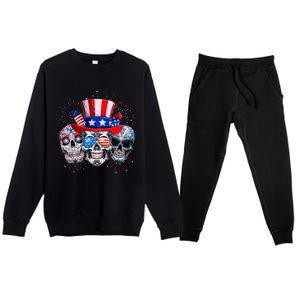 Skull Sunglasses Firework American Flag Funny 4th Of July Great Gift Premium Crewneck Sweatsuit Set