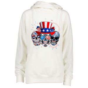 Skull Sunglasses Firework American Flag Funny 4th Of July Great Gift Womens Funnel Neck Pullover Hood