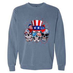 Skull Sunglasses Firework American Flag Funny 4th Of July Great Gift Garment-Dyed Sweatshirt