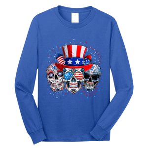 Skull Sunglasses Firework American Flag Funny 4th Of July Great Gift Long Sleeve Shirt