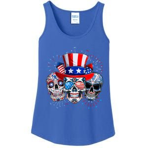 Skull Sunglasses Firework American Flag Funny 4th Of July Great Gift Ladies Essential Tank