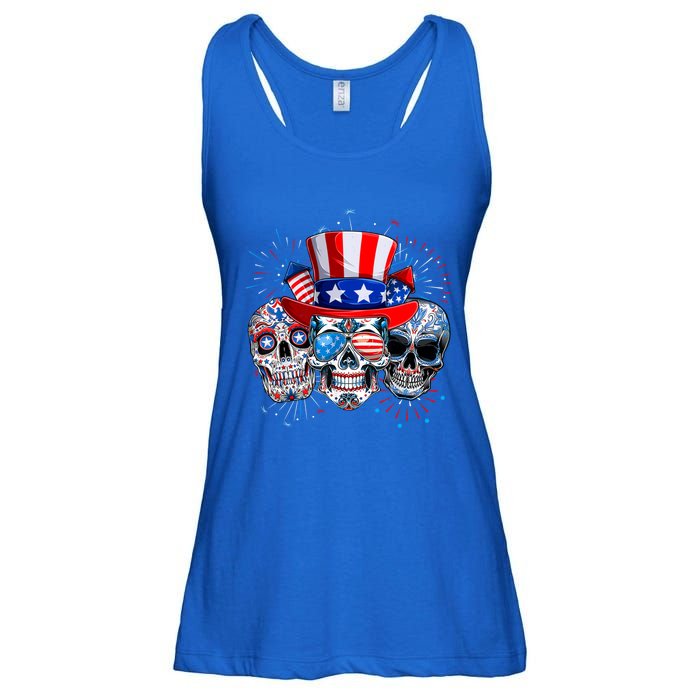 Skull Sunglasses Firework American Flag Funny 4th Of July Great Gift Ladies Essential Flowy Tank