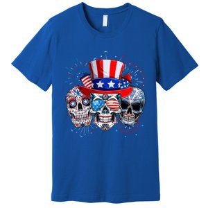 Skull Sunglasses Firework American Flag Funny 4th Of July Great Gift Premium T-Shirt