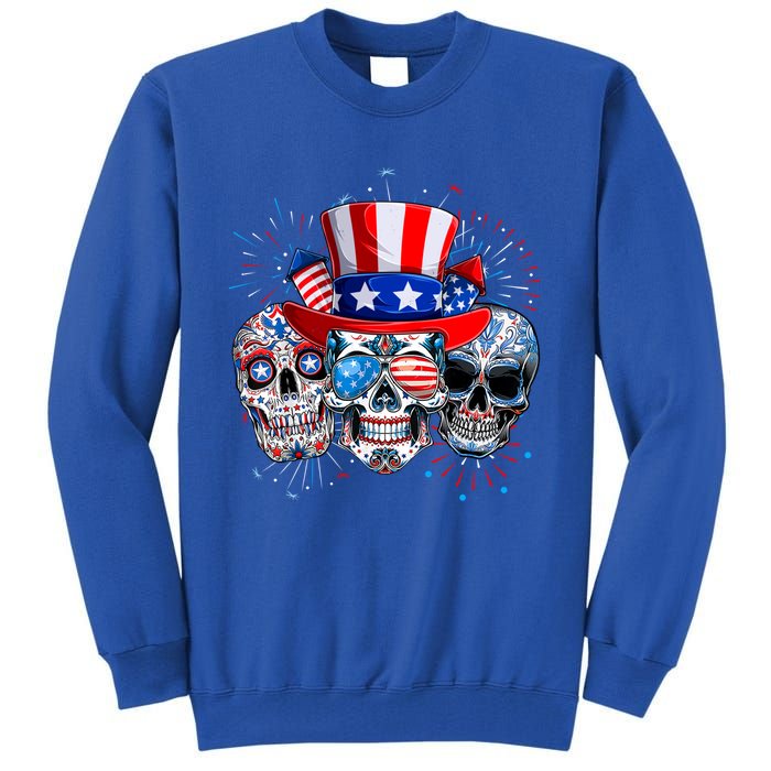 Skull Sunglasses Firework American Flag Funny 4th Of July Great Gift Tall Sweatshirt